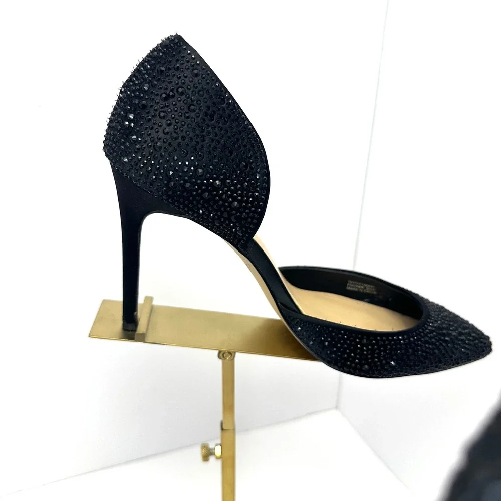 Jewel Badgley Mischka Black Rhinestone d'Orsay Pointed Toe Stiletto Pumps Size 8